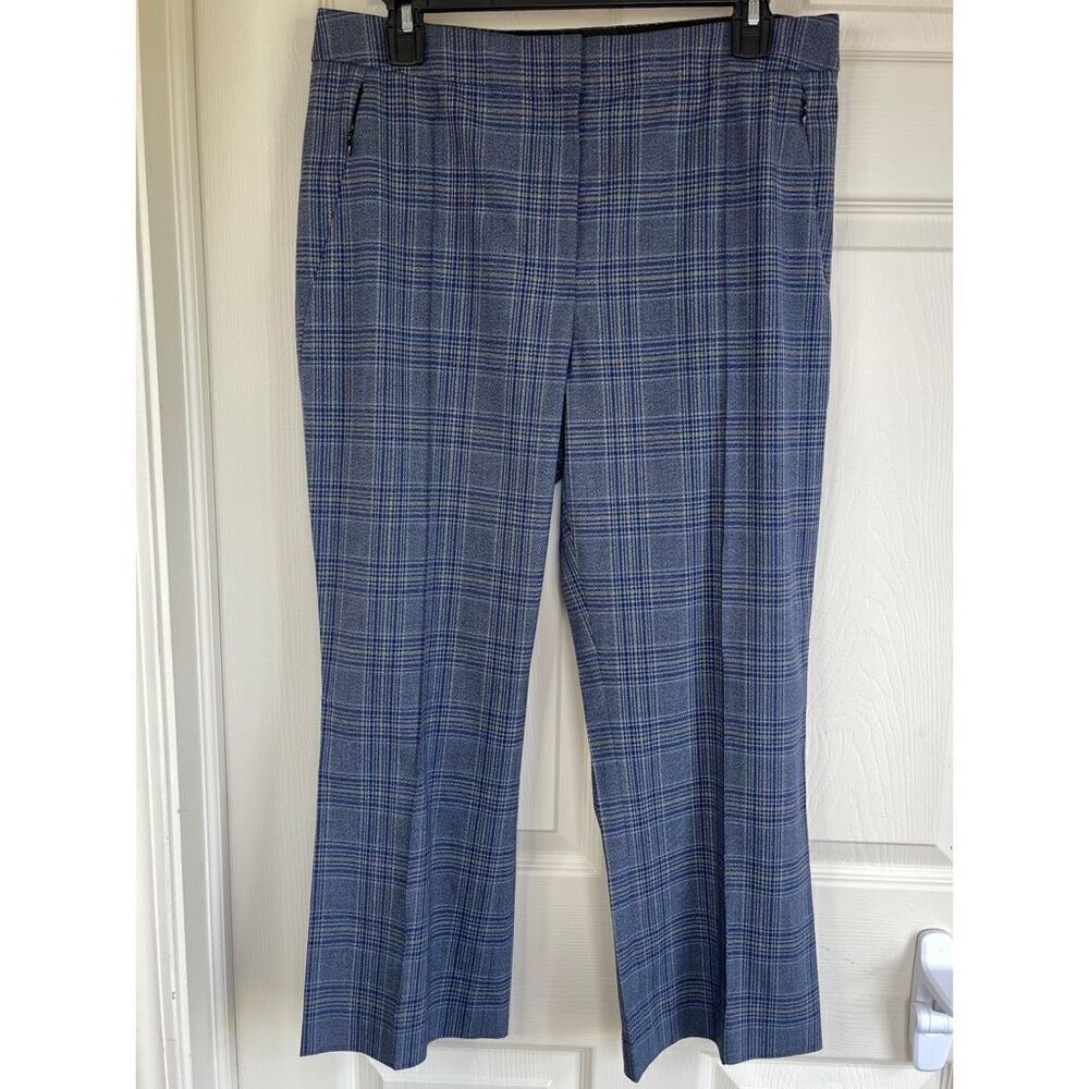 Elie Tahari Leena Plaid Cropped Pants (Blue Plaid) - Medium - Picture 2 of 12